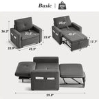 42,5 Zoll 3-in-1 Schlafsofa, wandelbarer Sessel mit ausziehbarem Bett, verstellbarer Rückenlehne, Seitentaschen