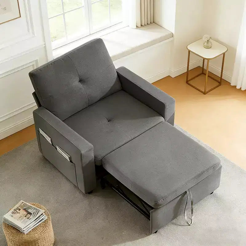 42,5 Zoll 3-in-1 Schlafsofa, wandelbarer Sessel mit ausziehbarem Bett, verstellbarer Rückenlehne, Seitentaschen
