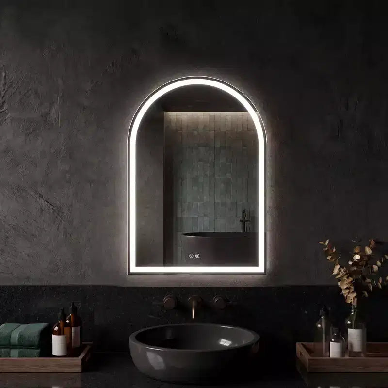 Beschlagfreier LED-Badezimmerspiegel mit Rahmen, 3 Lichtfarben und dimmbarer Helligkeit für Waschtisch