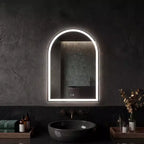 Beschlagfreier LED-Badezimmerspiegel mit Rahmen, 3 Lichtfarben und dimmbarer Helligkeit für Waschtisch
