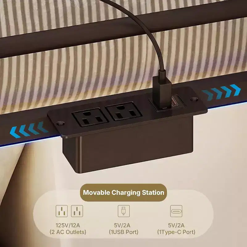 Etagenbett Full-over-Full umwandelbar, mit 2 Schubladen, USB-Ladestation, LED-Beleuchtung, kein Boxspringbett erforderlich, Metall, schwarz
