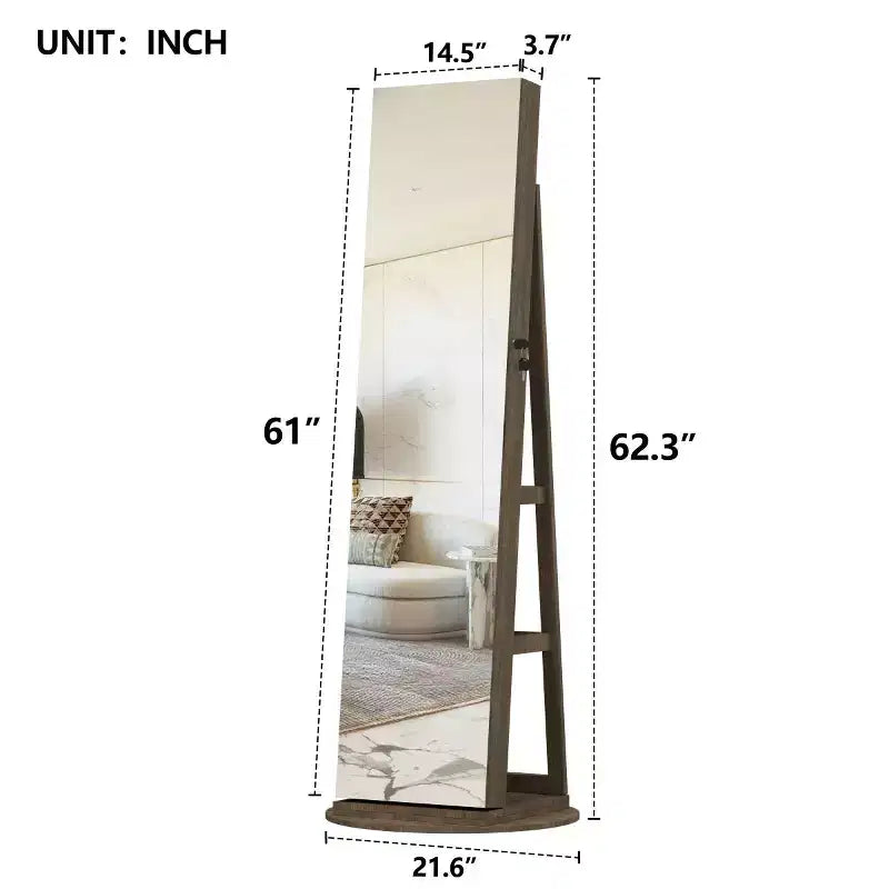 360° drehbarer Schmuckschrank mit Ganzkörperspiegel, drehbarer Standspiegel, freistehender Ganzkörper-Schmuckschrank-Organizer