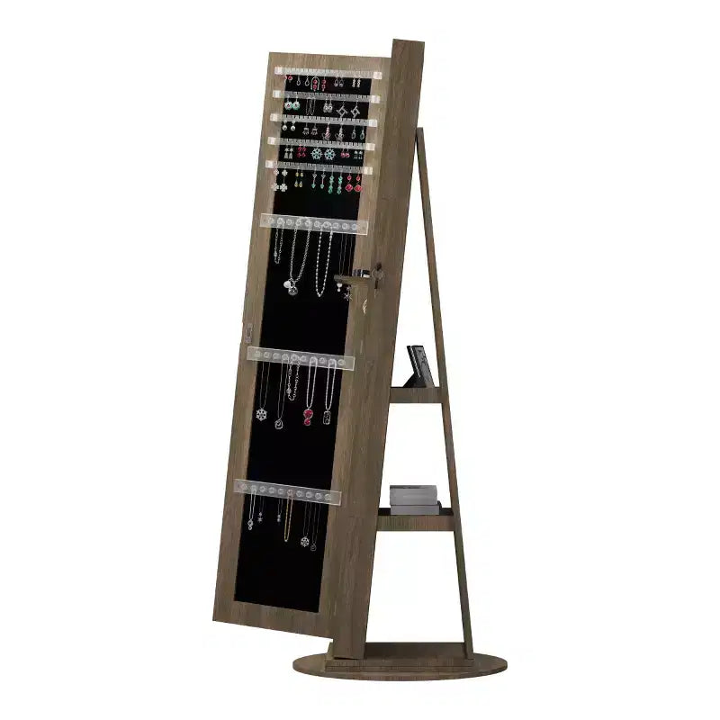 360° drehbarer Schmuckschrank mit Ganzkörperspiegel, drehbarer Standspiegel, freistehender Ganzkörper-Schmuckschrank-Organizer
