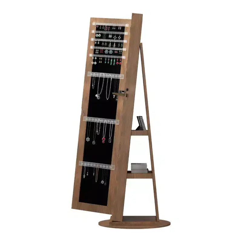 360° drehbarer Schmuckschrank mit Ganzkörperspiegel, drehbarer Standspiegel, freistehender Ganzkörper-Schmuckschrank-Organizer