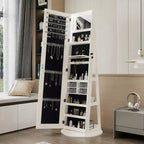 360° drehbarer Schmuckschrank mit Ganzkörperspiegel, drehbarer Standspiegel, freistehender Ganzkörper-Schmuckschrank-Organizer
