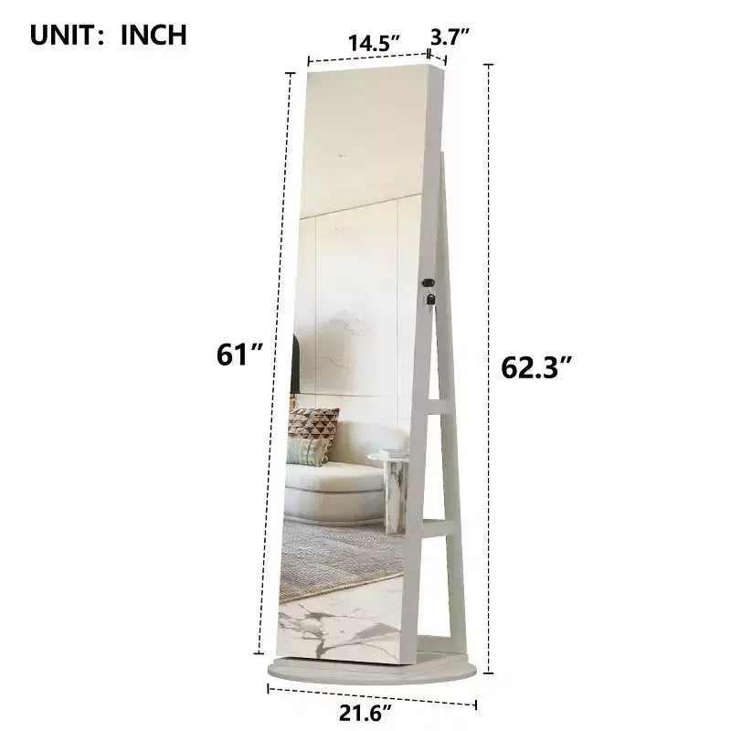 360° drehbarer Schmuckschrank mit Ganzkörperspiegel, drehbarer Standspiegel, freistehender Ganzkörper-Schmuckschrank-Organizer