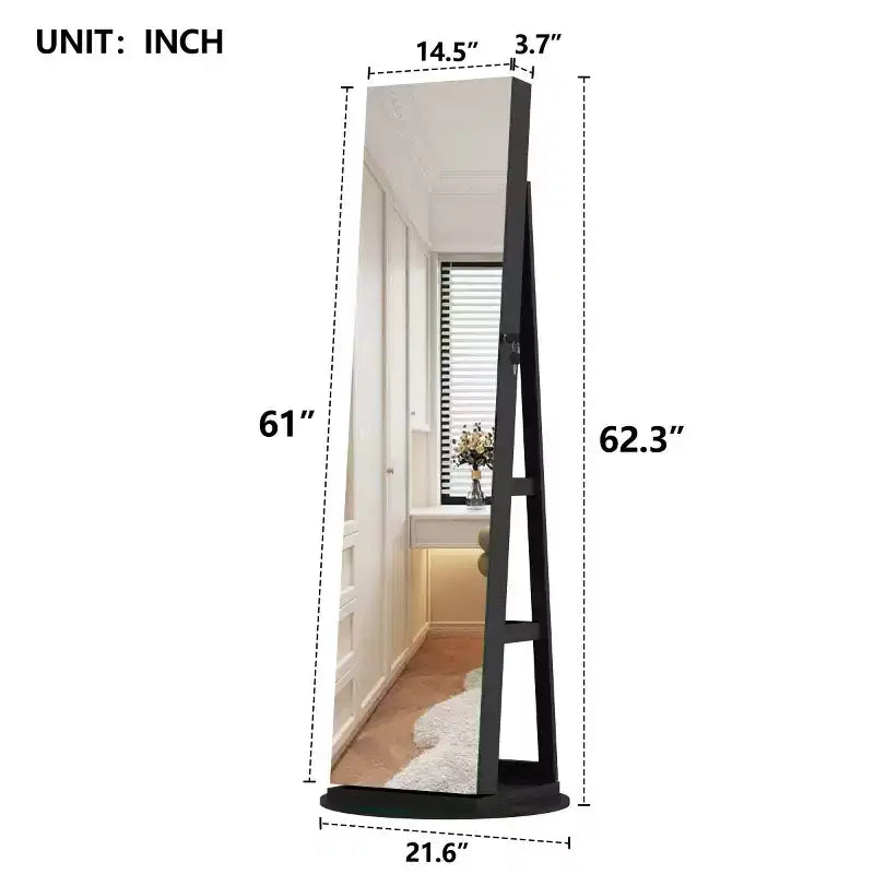 360° drehbarer Schmuckschrank mit Ganzkörperspiegel, drehbarer Standspiegel, freistehender Ganzkörper-Schmuckschrank-Organizer
