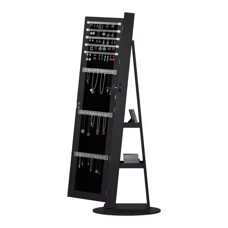 360° drehbarer Schmuckschrank mit Ganzkörperspiegel, drehbarer Standspiegel, freistehender Ganzkörper-Schmuckschrank-Organizer