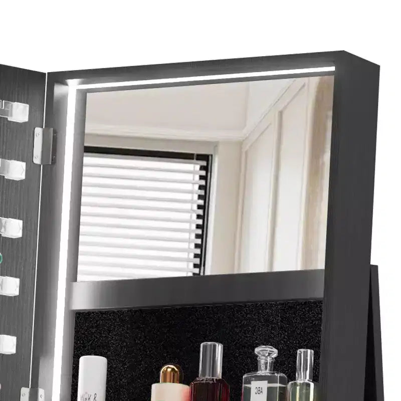 360° drehbarer Schmuckschrank mit Ganzkörperspiegel, drehbarer Standspiegel, freistehender Ganzkörper-Schmuckschrank-Organizer