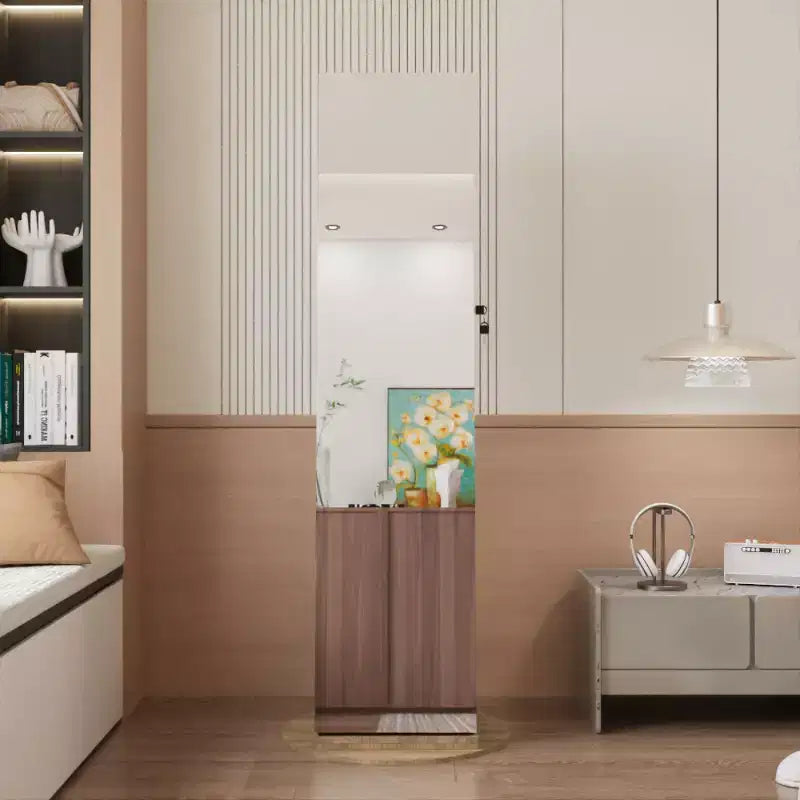 360° drehbarer Schmuckschrank mit Ganzkörperspiegel, drehbarer Standspiegel, freistehender Ganzkörper-Schmuckschrank-Organizer