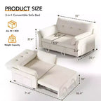 51 Zoll 3-in-1 Schlafsofa ausziehbar, umwandelbares Loveseat mit verstellbarer Rückenlehne, Chenille-Polsterung, Seitentasche