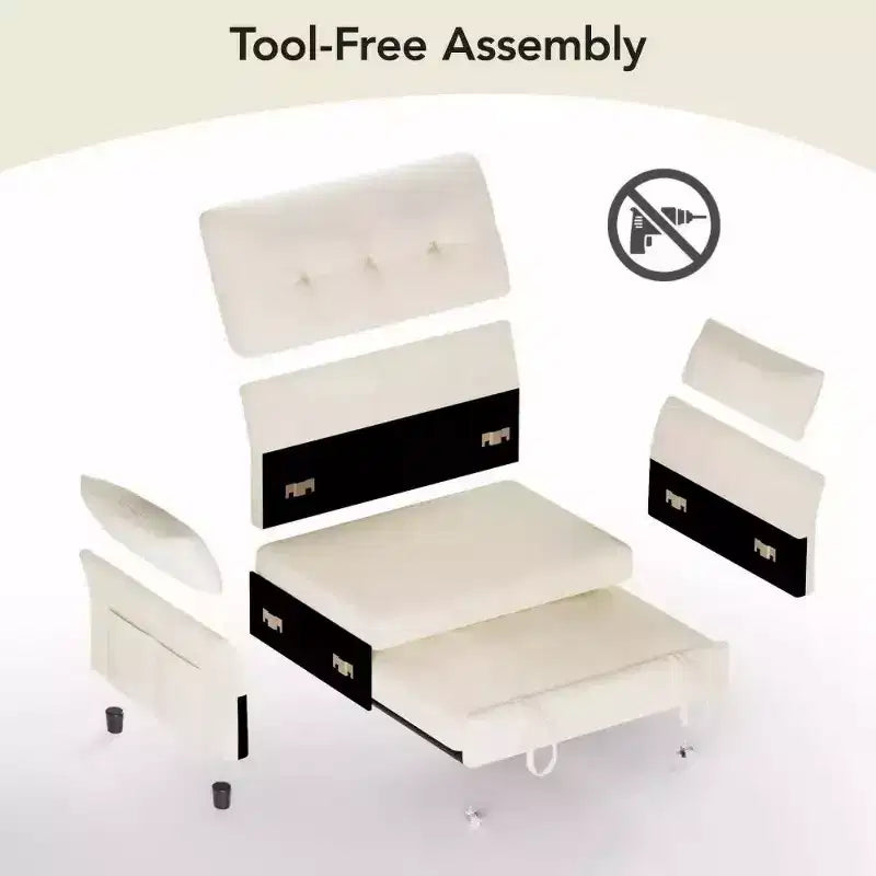 51 Zoll 3-in-1 Schlafsofa ausziehbar, umwandelbares Loveseat mit verstellbarer Rückenlehne, Chenille-Polsterung, Seitentasche