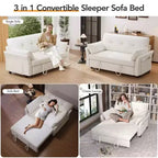 51 Zoll 3-in-1 Schlafsofa ausziehbar, umwandelbares Loveseat mit verstellbarer Rückenlehne, Chenille-Polsterung, Seitentasche