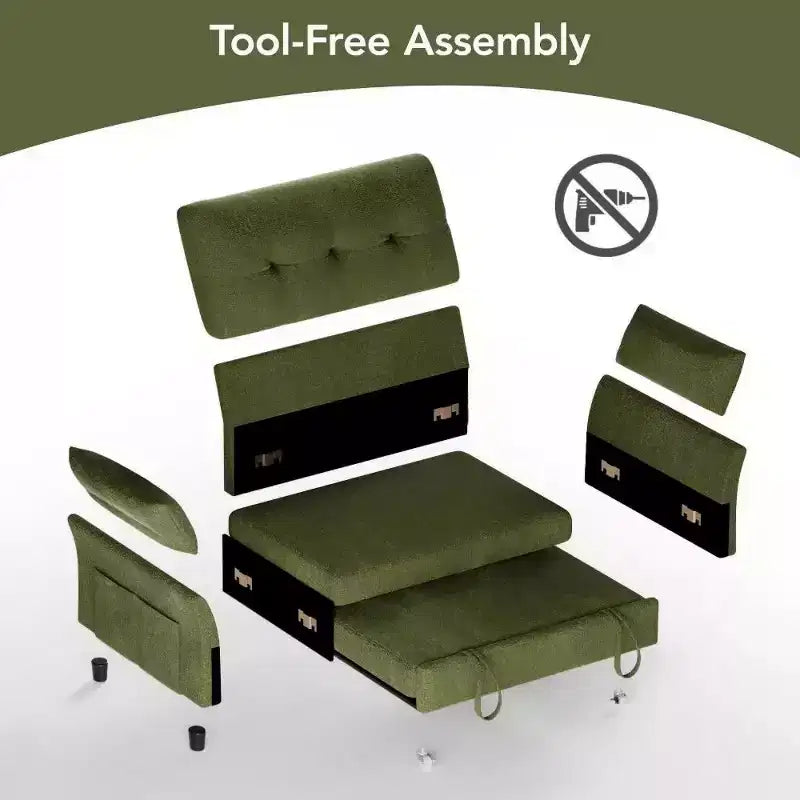 51 Zoll 3-in-1 Schlafsofa ausziehbar, umwandelbares Loveseat mit verstellbarer Rückenlehne, Chenille-Polsterung, Seitentasche