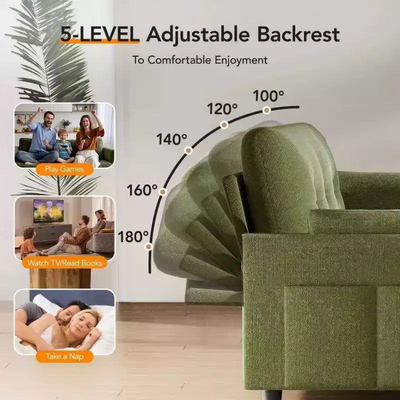 51 Zoll 3-in-1 Schlafsofa ausziehbar, umwandelbares Loveseat mit verstellbarer Rückenlehne, Chenille-Polsterung, Seitentasche