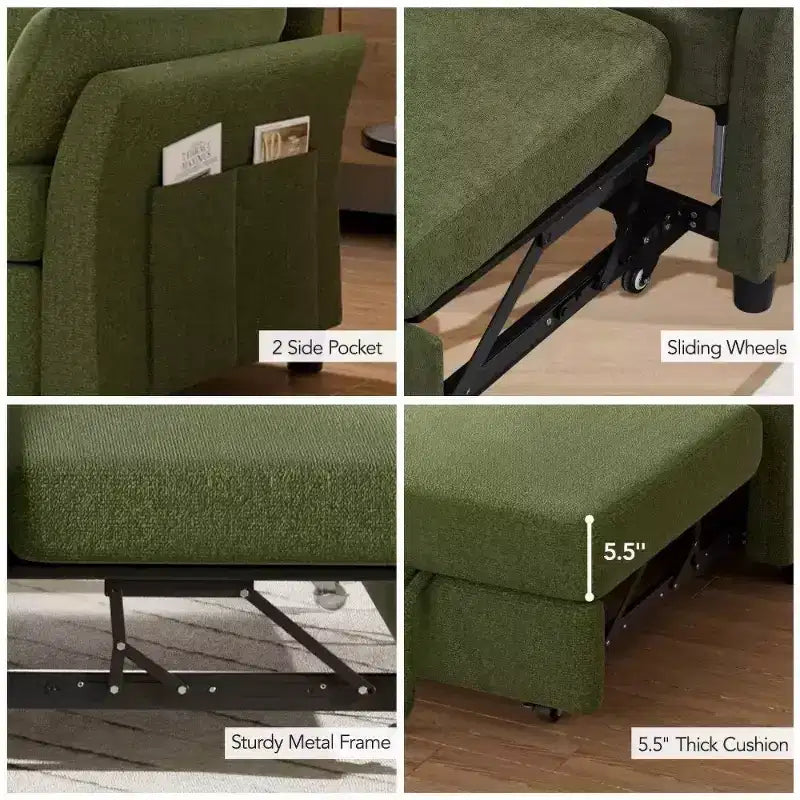 51 Zoll 3-in-1 Schlafsofa ausziehbar, umwandelbares Loveseat mit verstellbarer Rückenlehne, Chenille-Polsterung, Seitentasche