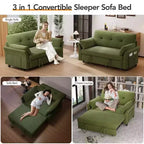 51 Zoll 3-in-1 Schlafsofa ausziehbar, umwandelbares Loveseat mit verstellbarer Rückenlehne, Chenille-Polsterung, Seitentasche