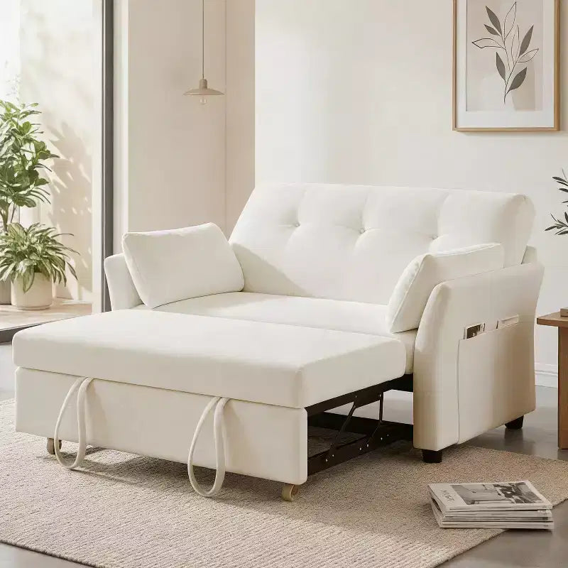 51 Zoll 3-in-1 Schlafsofa ausziehbar, umwandelbares Loveseat mit verstellbarer Rückenlehne, Chenille-Polsterung, Seitentasche