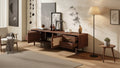 JVNOXK 70-inch Mid-Century Modern TV Stand, suitable for TVs up to 80 inches, featuring roller shutters and recessed drawers, for the living room