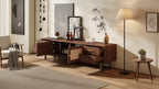 JVNOXK 70-inch Mid-Century Modern TV Stand, suitable for TVs up to 80 inches, featuring roller shutters and recessed drawers, for the living room