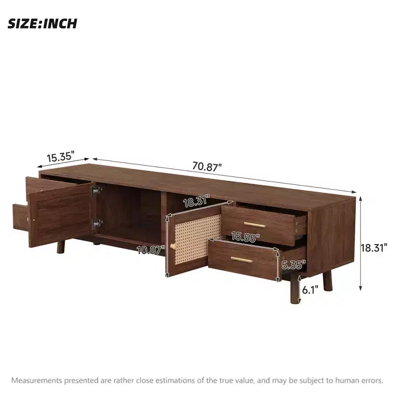 70 Zoll Mid-Century Modern TV-Ständer, geeignet für Fernseher bis 80 Zoll, mit Rollläden und eingelassenen Schubladen, für das Wohnzimmer