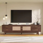70 Zoll Mid-Century Modern TV-Ständer, geeignet für Fernseher bis 80 Zoll, mit Rollläden und eingelassenen Schubladen, für das Wohnzimmer
