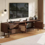 70 Zoll Mid-Century Modern TV-Ständer, geeignet für Fernseher bis 80 Zoll, mit Rollläden und eingelassenen Schubladen, für das Wohnzimmer