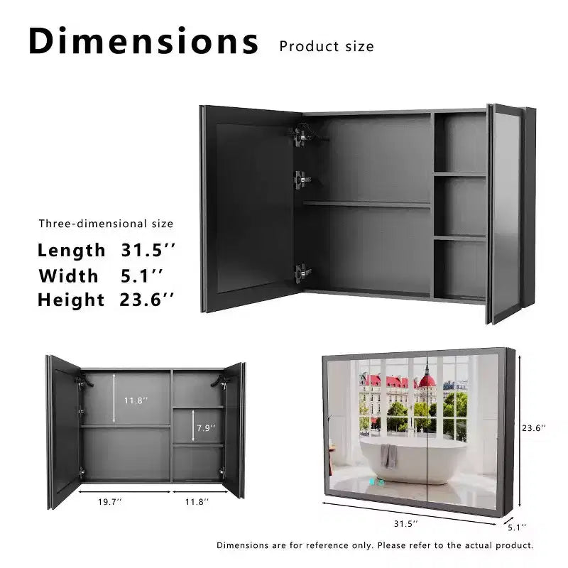 81 cm B x 61 cm H Aluminium-Spiegelschrank mit Beleuchtung, Antibeschlag, einfache Installation