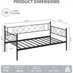 Tagesbett ohne Ausziehbett, Twin-Size mit herzförmigem Kopfteil, stabiles Metall-Schlafsofa für Wohn-/Schlaf-/Gästezimmer, einfache Montage, Schwarz