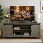 Farmhouse TV-Schrank für 75-Zoll-TV mit Scheunentüren, verstellbaren Regalböden und Aufbewahrungsschränken für das Wohnzimmer