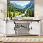 Farmhouse TV-Schrank für 75-Zoll-TV mit Scheunentüren, verstellbaren Regalböden und Aufbewahrungsschränken für das Wohnzimmer