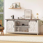 Farmhouse TV-Schrank für 75-Zoll-TV mit Scheunentüren, verstellbaren Regalböden und Aufbewahrungsschränken für das Wohnzimmer
