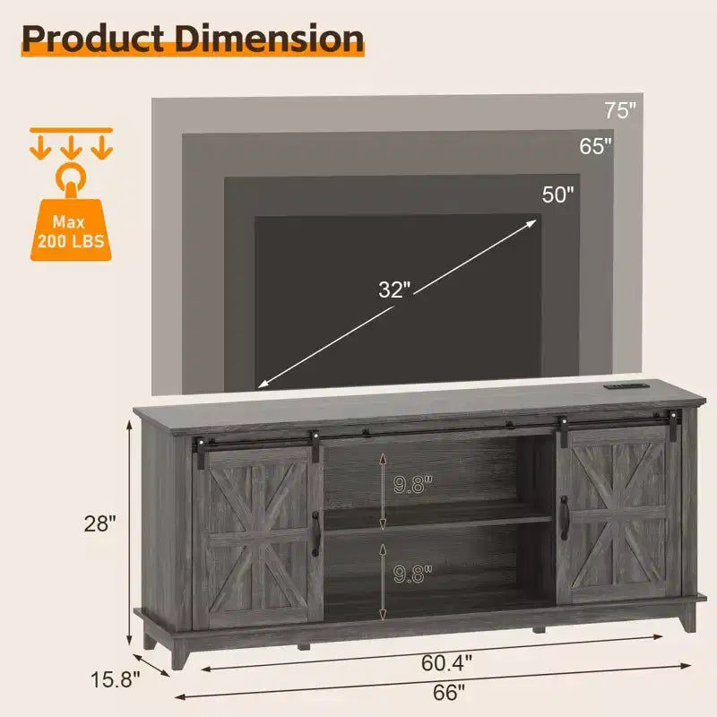 Farmhouse TV-Schrank für 75-Zoll-TV mit Scheunentüren, verstellbaren Regalböden und Aufbewahrungsschränken für das Wohnzimmer