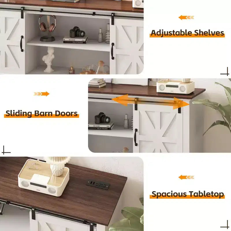 Farmhouse TV-Schrank für 75-Zoll-TV mit Scheunentüren, verstellbaren Regalböden und Aufbewahrungsschränken für das Wohnzimmer