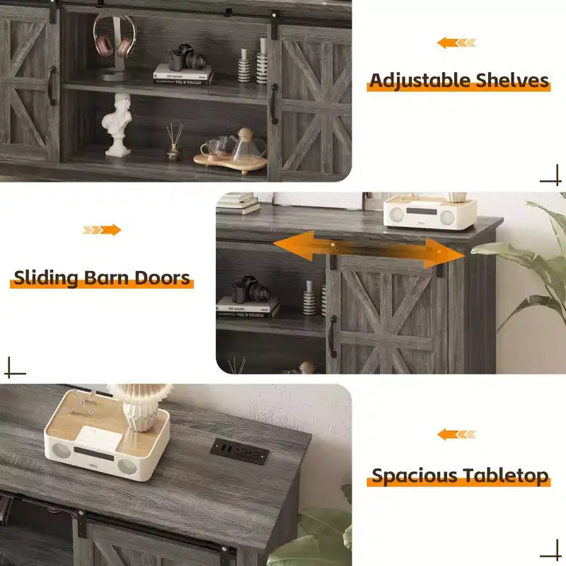 Farmhouse TV-Schrank für 75-Zoll-TV mit Scheunentüren, verstellbaren Regalböden und Aufbewahrungsschränken für das Wohnzimmer