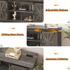 Farmhouse TV-Schrank für 75-Zoll-TV mit Scheunentüren, verstellbaren Regalböden und Aufbewahrungsschränken für das Wohnzimmer