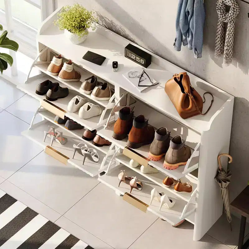 42,9 Zoll Lamellierter Schuhschrank mit 4 Klapptüren und Tischplattenblende