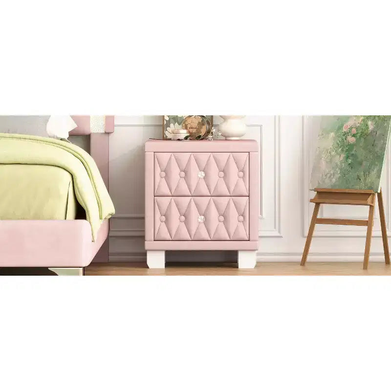 Eleganter luxuriöser Samt-Nachttisch mit 2 Schubladen für Schlafzimmer und Wohnzimmer