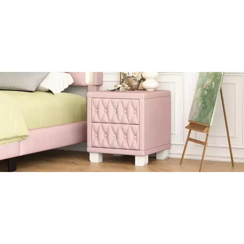 Eleganter luxuriöser Samt-Nachttisch mit 2 Schubladen für Schlafzimmer und Wohnzimmer