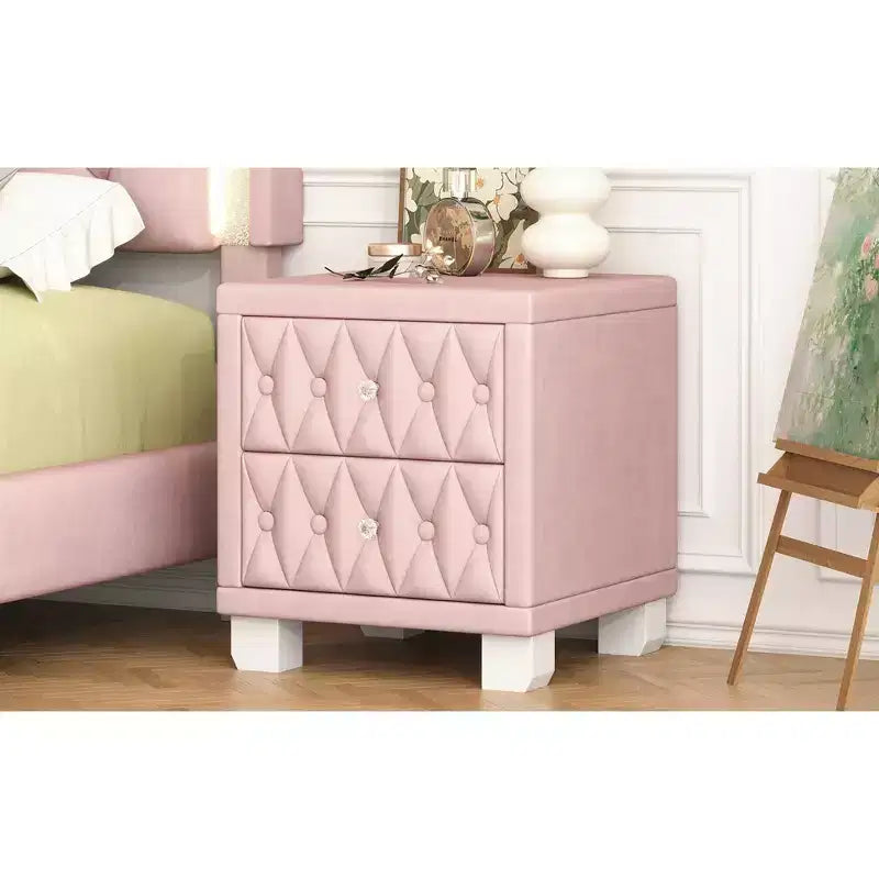 Eleganter luxuriöser Samt-Nachttisch mit 2 Schubladen für Schlafzimmer und Wohnzimmer