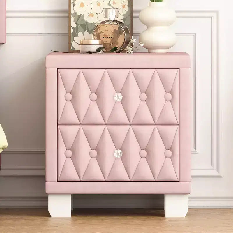 Eleganter luxuriöser Samt-Nachttisch mit 2 Schubladen für Schlafzimmer und Wohnzimmer