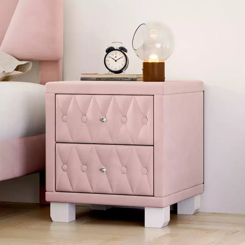 Eleganter luxuriöser Samt-Nachttisch mit 2 Schubladen für Schlafzimmer und Wohnzimmer