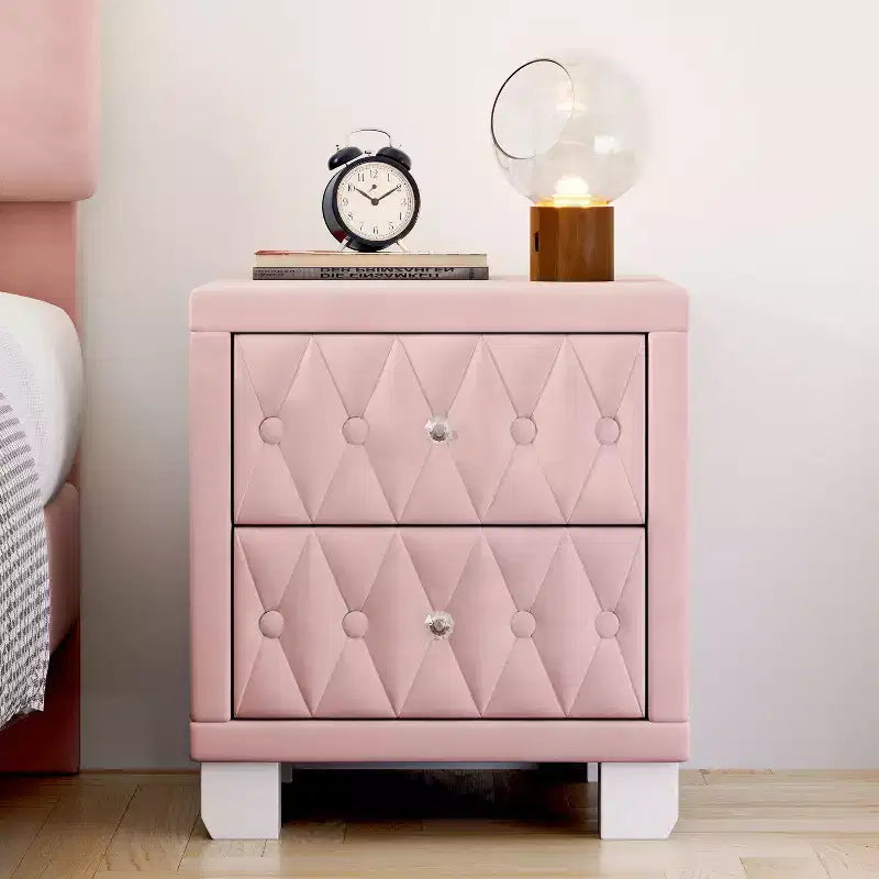 Eleganter luxuriöser Samt-Nachttisch mit 2 Schubladen für Schlafzimmer und Wohnzimmer
