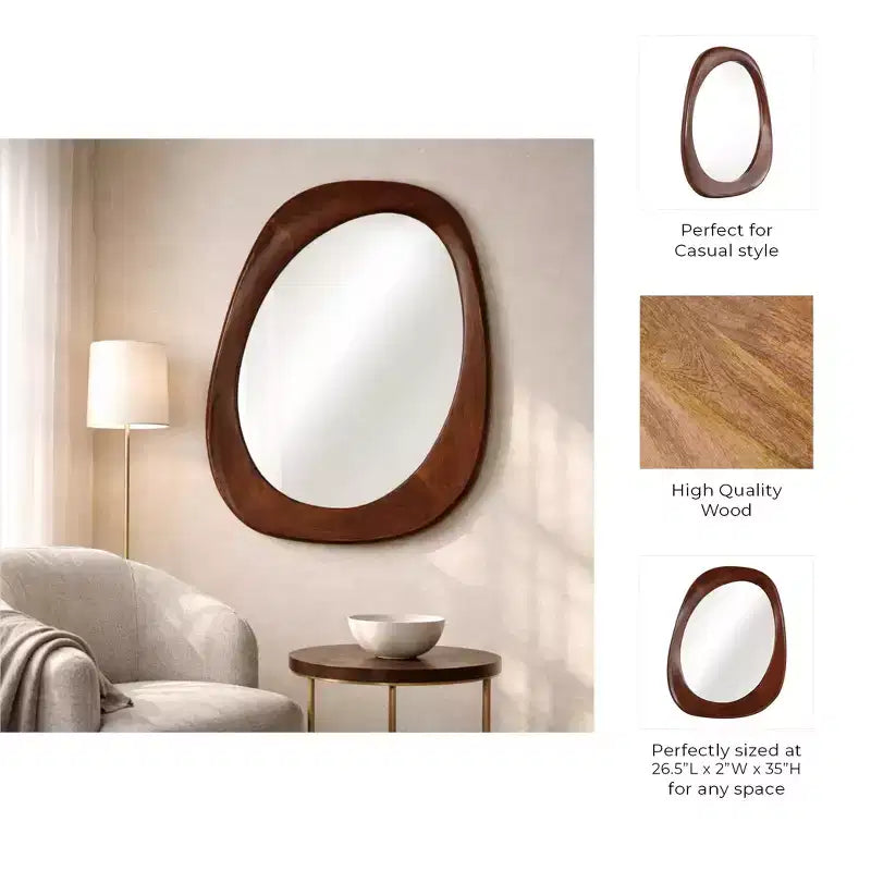 Dekorativer ovaler Wandspiegel aus Mangoholz für die Schlafzimmerdekoration – eleganter Wandakzent für Wohnheim, Schminktisch oder Wohnzimmergestaltung – 35, Braun & Tan