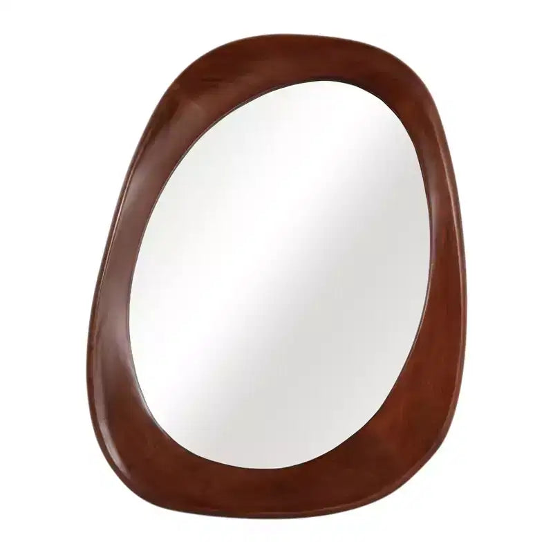 Dekorativer ovaler Wandspiegel aus Mangoholz für die Schlafzimmerdekoration – eleganter Wandakzent für Wohnheim, Schminktisch oder Wohnzimmergestaltung – 35, Braun & Tan