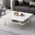 Quadratischer Couchtisch für das Wohnzimmer, Hochglanz Moderner Wohnzimmertisch, Weiß
