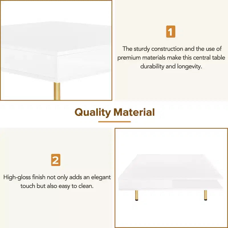 Quadratischer Couchtisch für das Wohnzimmer, Hochglanz Moderner Wohnzimmertisch, Weiß