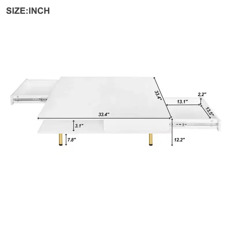 Quadratischer Couchtisch für das Wohnzimmer, Hochglanz Moderner Wohnzimmertisch, Weiß