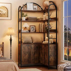 6-stöckiges Eckregal, Eckbücherregal mit Stauraum, rustikale L-förmige Bücherregale mit Schrank, für Wohnzimmer, Home Office, Retro