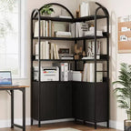 6-stöckiges Eckregal, Eckbücherregal mit Stauraum, rustikale L-förmige Bücherregale mit Schrank, für Wohnzimmer, Home Office, Retro